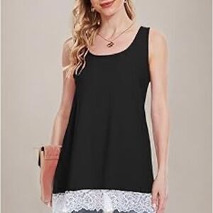 Chic Black Top with White Lace Accents